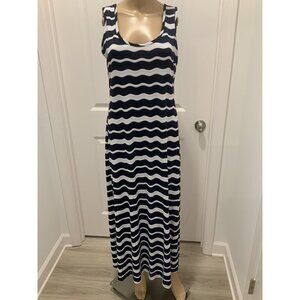 Ronni Nicole Maxi Dress MEDIUM Women’s Blue White Wavy Textured Stripe Stretch